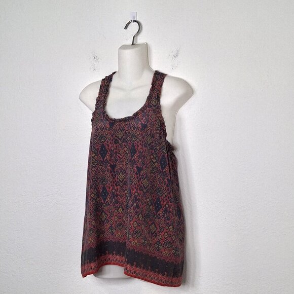 Joie 100% Silk Tunic Top Sz XS Racerback Boho Western Coastal Cowgirl Hippie - Picture 2 of 12